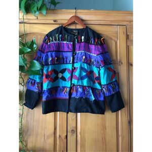 Allure Womens Jacket Silk & Rayon Tassels Appliques Florals SZ S